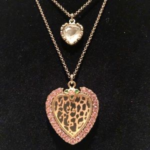 Betsey Johnson Leopard Heart Pink Crystals Neck